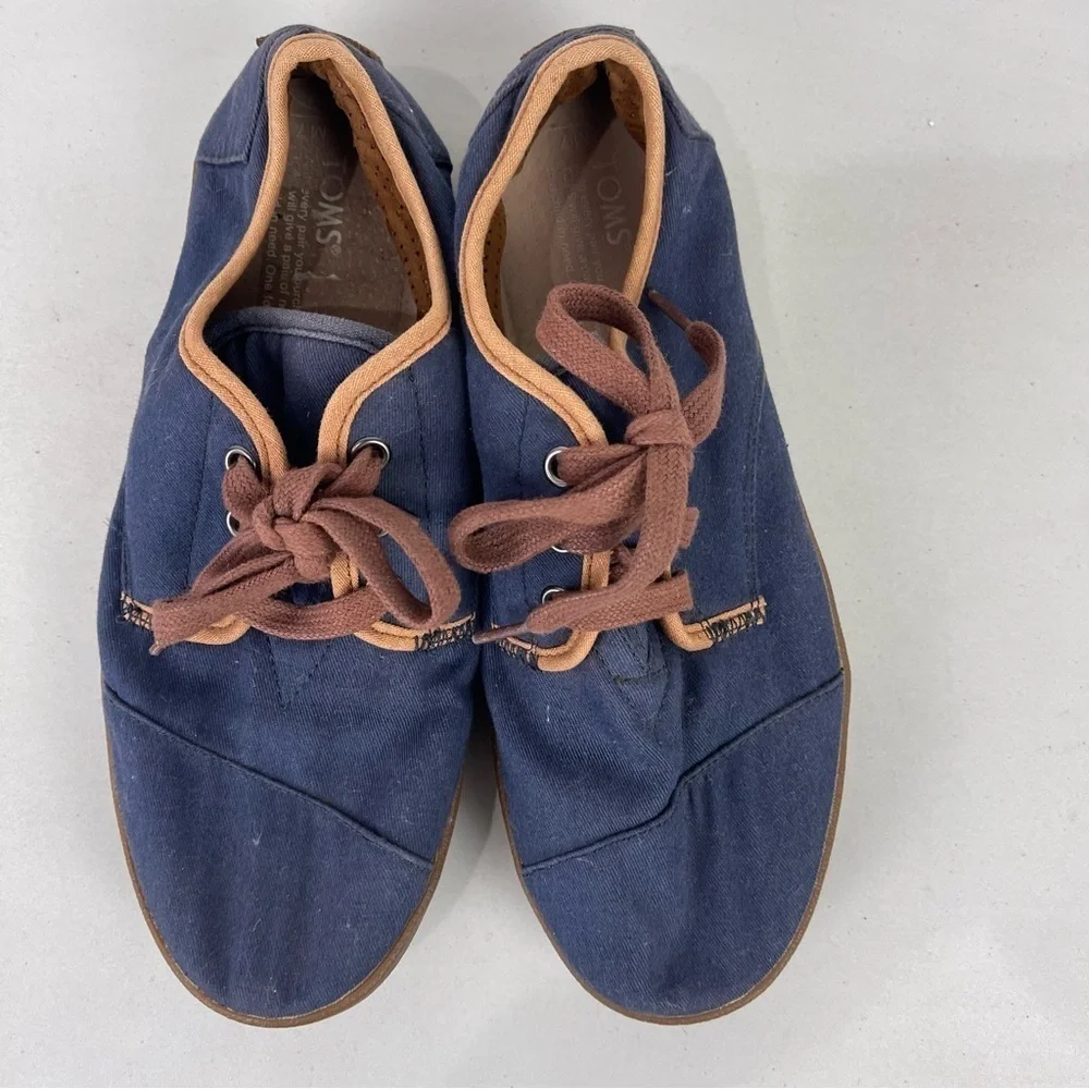 TOMS Paseo Canvas Low Top Lace Up Casual Shoes Blue Brown Men's Size 7 Unisex
